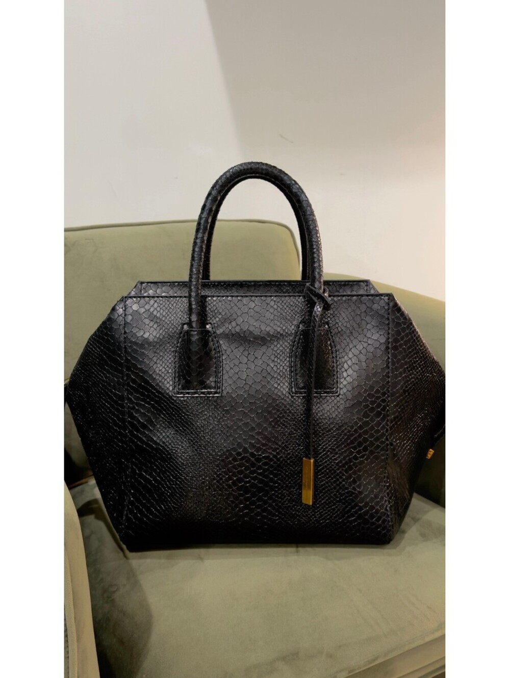 STELLA MCCARTNEY -  Faux Python Top Handle Tote, Black